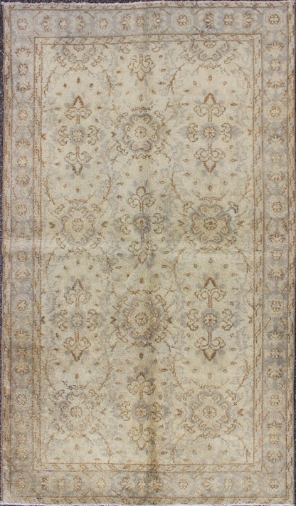 Vintage Turkish Oushak Rug with All - Over Floral Design in Ivory, Gray and Brown, rug dur - 3620, country of origin / type: Turkey / Oushak, circa mid - 20th century The design of this beautiful vintage Oushak rug from mid - 20th century Turkey is enha... - Keivan Woven ArtsTU - DUR - 3620 - 6820Rug