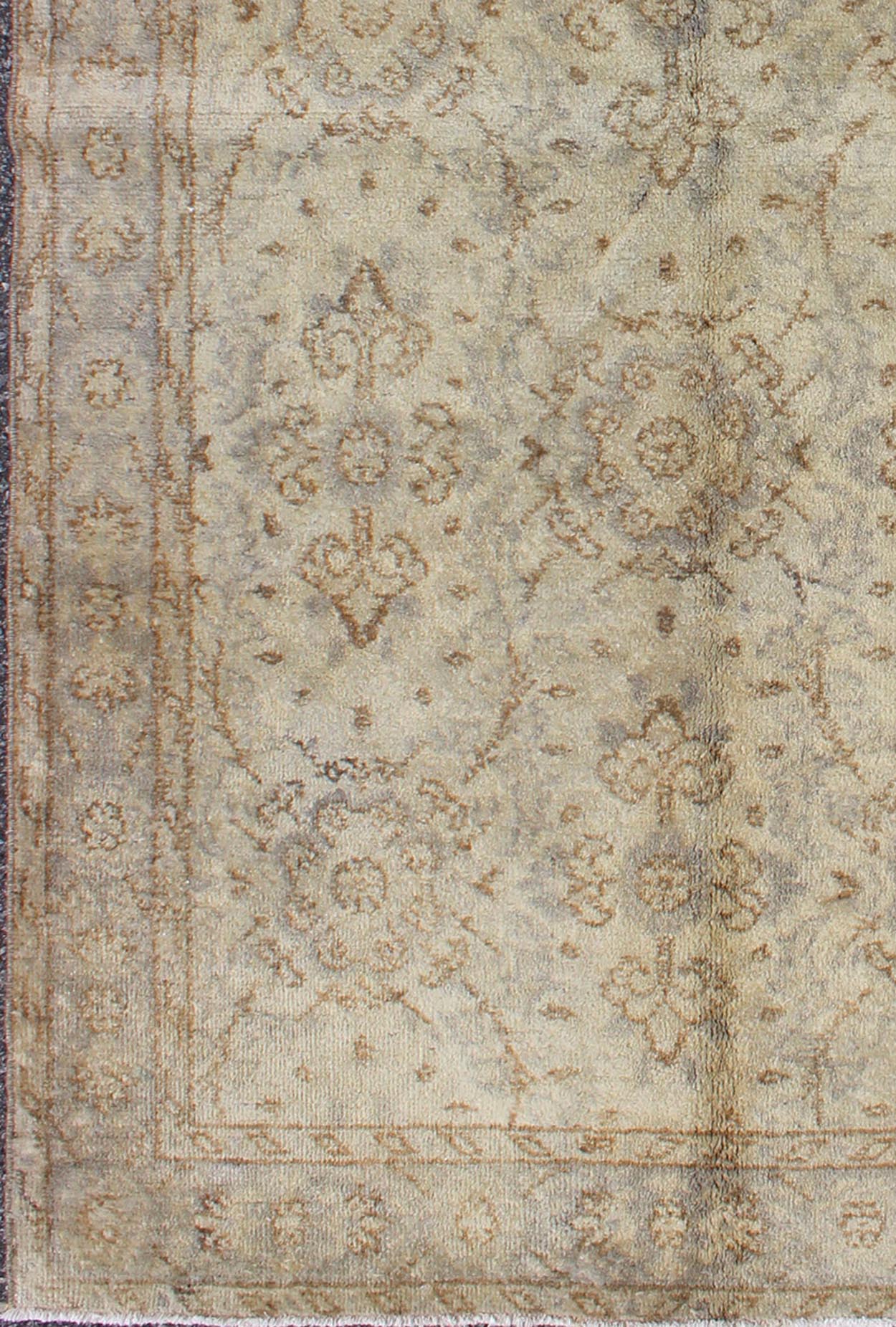 Vintage Turkish Oushak Rug with All - Over Floral Design in Ivory, Gray and Brown, rug dur - 3620, country of origin / type: Turkey / Oushak, circa mid - 20th century The design of this beautiful vintage Oushak rug from mid - 20th century Turkey is enha... - Keivan Woven ArtsTU - DUR - 3620 - 6820Rug