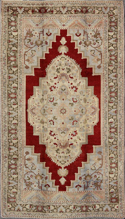 Beautiful Red Background Turkish Vintage Oushak Rug Blue Corners and Greed Border Keivan Woven Arts - AtlantaA beautiful Red background Turkish Vintage Oushak rug with Intricate Floral Medallion, rug dur - 447, country of origin / type: Turkey / Ou... - Keivan Woven ArtsTU - DUR - 447 - 2930Rug