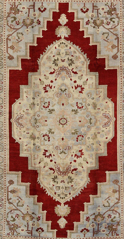 Beautiful Red Background Turkish Vintage Oushak Rug Blue Corners and Greed Border Keivan Woven Arts - AtlantaA beautiful Red background Turkish Vintage Oushak rug with Intricate Floral Medallion, rug dur - 447, country of origin / type: Turkey / Ou... - Keivan Woven ArtsTU - DUR - 447 - 2930Rug