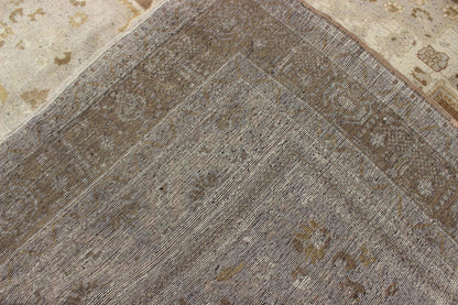Vintage Turkish Oushak Rug in Brown Background and Neutral Colors Measures: 7'4 x 11'4 This lovely Turkish Oushak from the 1940's features a central medallion, which rests on a dark brown background, is surrounded by a light brown bor... - Keivan Woven ArtsTU - DUR - 506 - 3502Rug