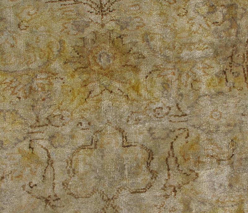 Silk Turkish Sivas Rug in Shades of Ivory, Brown and Yellow, rug dur - 95073, country of origin / type: Turkey / Oushak, circa mid - 20th century. This vintage Turkish Sivas carpet (circa mid - 20th century) features a central medallion design, as wel... - Keivan Woven ArtsTU - DUR - 95073 - 4526Rug