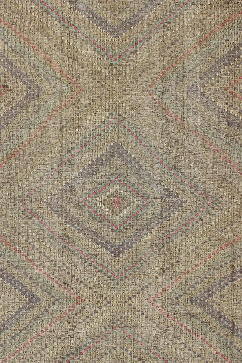 Vintage Turkish Kilim Rug with Multi Layered Diamond Design in soft tones of Blue, Green, Gray, Red, Keivan Woven Arts/ rug/ TU - EMD - 136017, country of origin / type: Turkey / Kilim, circa mid - 20th century Measures: 6'6 x 9'9. This vintage... - Keivan Woven ArtsTU - EMD - 136017 - 4538Rug