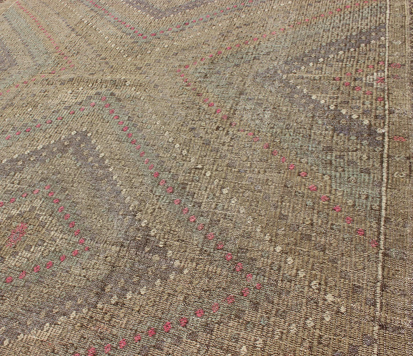 Vintage Turkish Kilim Rug with Multi Layered Diamond Design in soft tones of Blue, Green, Gray, Red, Keivan Woven Arts/ rug/ TU - EMD - 136017, country of origin / type: Turkey / Kilim, circa mid - 20th century Measures: 6'6 x 9'9. This vintage... - Keivan Woven ArtsTU - EMD - 136017 - 4538Rug