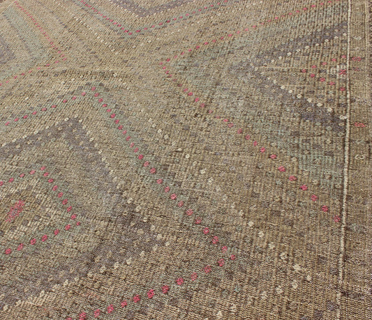 Vintage Turkish Kilim Rug with Multi Layered Diamond Design in soft tones of Blue, Green, Gray, Red, Keivan Woven Arts/ rug/ TU - EMD - 136017, country of origin / type: Turkey / Kilim, circa mid - 20th century Measures: 6'6 x 9'9. This vintage... - Keivan Woven ArtsTU - EMD - 136017 - 4538Rug