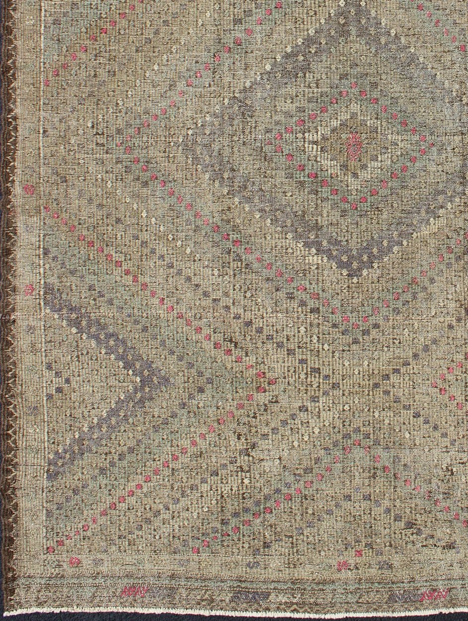 Vintage Turkish Kilim Rug with Multi Layered Diamond Design in soft tones of Blue, Green, Gray, Red, Keivan Woven Arts/ rug/ TU - EMD - 136017, country of origin / type: Turkey / Kilim, circa mid - 20th century Measures: 6'6 x 9'9. This vintage... - Keivan Woven ArtsTU - EMD - 136017 - 4538Rug