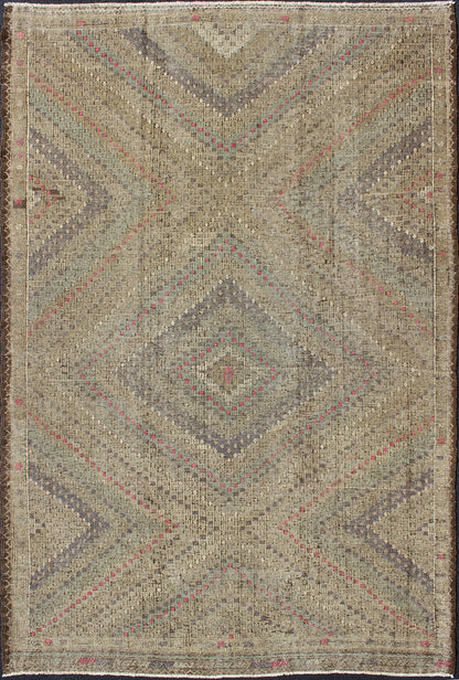 Vintage Turkish Kilim Rug with Multi Layered Diamond Design in soft tones of Blue, Green, Gray, Red, Keivan Woven Arts/ rug/ TU - EMD - 136017, country of origin / type: Turkey / Kilim, circa mid - 20th century Measures: 6'6 x 9'9. This vintage... - Keivan Woven ArtsTU - EMD - 136017 - 4538Rug