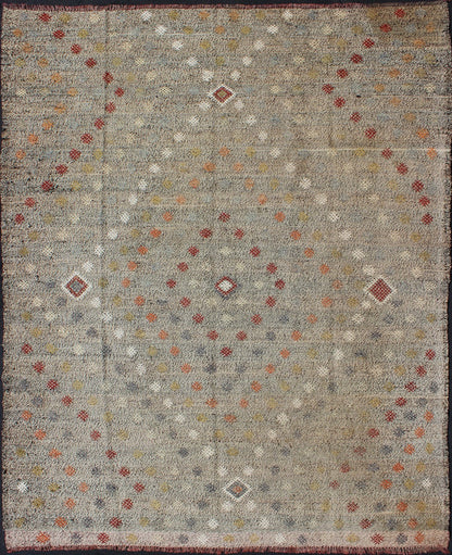 Vintage Turkish Kilim Rug with Tribal multi tiered Diamond Pattern. Turkish Kilim vintage rug with all - over tribal diamond pattern, Keivan Woven Arts/ rug/ TU - EMD - 136527, country of origin / type: Turkey / Kilim, circa mid - 20th century Measures:... - Keivan Woven ArtsTU - EMD - 136527 - 4934Rug