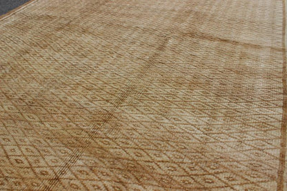Vintage Turkish Oushak Konya Rug with Tan & Brown Diamond Pattern, Ivory Accents: This beautiful vintage Konya rug from 1950s Turkey features an intricate diamond pattern. The soft tans and medium browns add character and life to the piece, while ivory... - Keivan Woven ArtsTU - ERD - 02 - 2864Rug