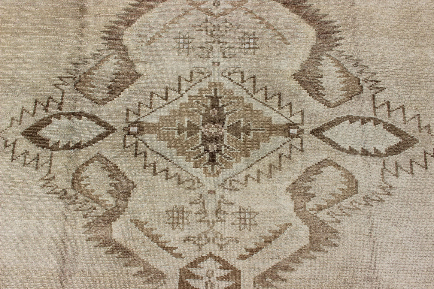 Large Square Size Vintage Turkish Oushak Rug in Earthy Tones With Medallion. kwarugs/ Keivan Woven Arts / Rug TU - ERD - 03, country of origin / type: Turkey / Oushak/ kars, circa 1930. Measures: 11'2 x 12'6. A medallion takes center stage and is we... - Keivan Woven ArtsTU - ERD - 03 - 2868Rug