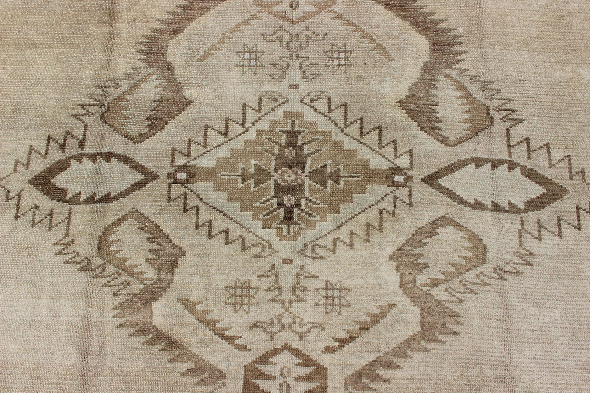 Large Square Size Vintage Turkish Oushak Rug in Earthy Tones With Medallion. kwarugs/ Keivan Woven Arts / Rug TU - ERD - 03, country of origin / type: Turkey / Oushak/ kars, circa 1930. Measures: 11'2 x 12'6. A medallion takes center stage and is we... - Keivan Woven ArtsTU - ERD - 03 - 2868Rug