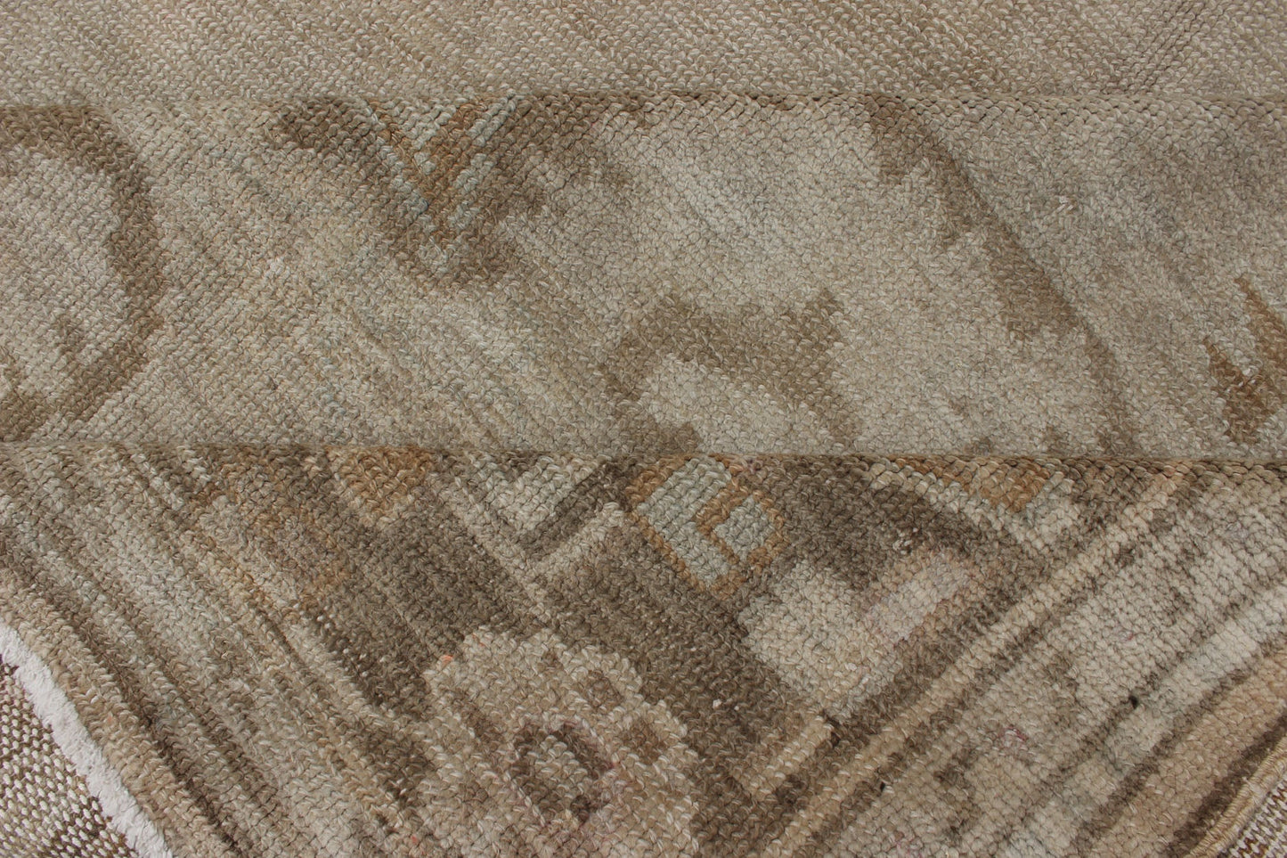 Large Square Size Vintage Turkish Oushak Rug in Earthy Tones With Medallion. kwarugs/ Keivan Woven Arts / Rug TU - ERD - 03, country of origin / type: Turkey / Oushak/ kars, circa 1930. Measures: 11'2 x 12'6. A medallion takes center stage and is we... - Keivan Woven ArtsTU - ERD - 03 - 2868Rug