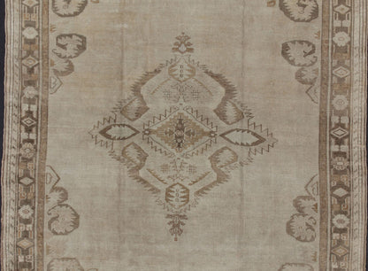 Large Square Size Vintage Turkish Oushak Rug in Earthy Tones With Medallion. kwarugs/ Keivan Woven Arts / Rug TU - ERD - 03, country of origin / type: Turkey / Oushak/ kars, circa 1930. Measures: 11'2 x 12'6. A medallion takes center stage and is we... - Keivan Woven ArtsTU - ERD - 03 - 2868Rug