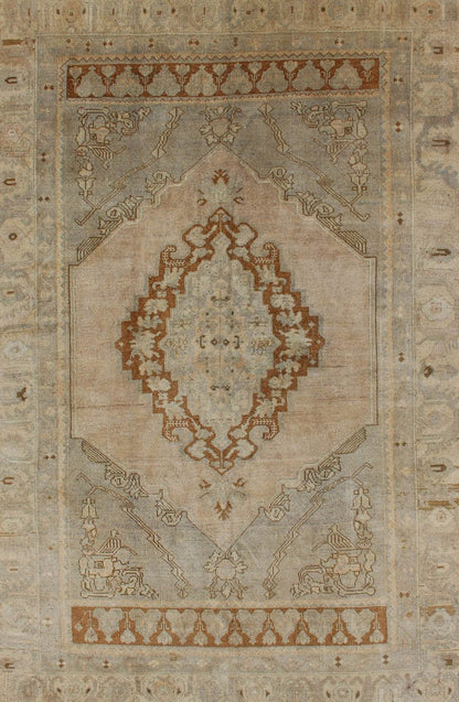 Unique Turkish Oushak Rug with Muted Colors in Taupe, Gray, Ice Blue and L.Green kwarugs Unique Turkish Oushak rug with muted colors in taupe, gray, ice blue and L.green, rug tu - erd - 04, country of origin / type: Turkey / 1940, circa 1940 ... - Keivan Woven ArtsTU - ERD - 04 - 2874Rug