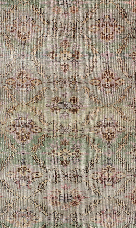 Distressed Vintage Turkish Art Deco Rug with All - Over Vining Flowers Design in Green And Lavender by Keivan Woven Arts/ rug/ TU - ERD - 4574, country of origin / type: Turkey / Art Deco, circa mid - 20th century Measures: 3'10 x 6'9. Alive with... - Keivan Woven ArtsTU - ERD - 4574 - 4942Rug