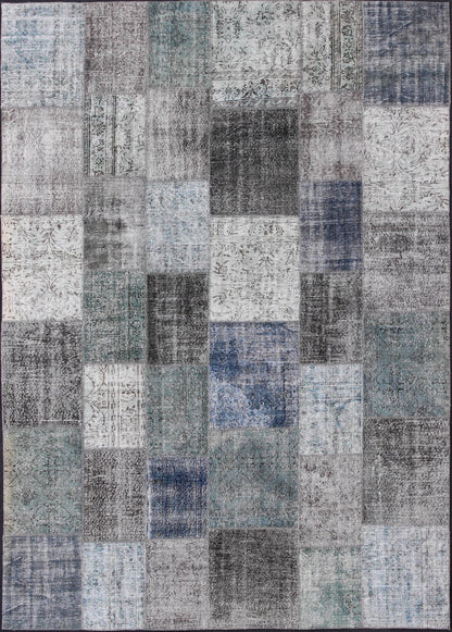 Large Turkish Patchwork Rug in Gray, Green, Blue, Brown and Neutral Tones Turkish Patchwork Rug, rug TU - ERD - 7669, country of origin / type: Turkey / Mid - Century Modern, circa Mid - 20th Century. Measures: 10'3 x 14'1. This vintage ... - Keivan Woven ArtsTU - ERD - 7669 - 4952Rug