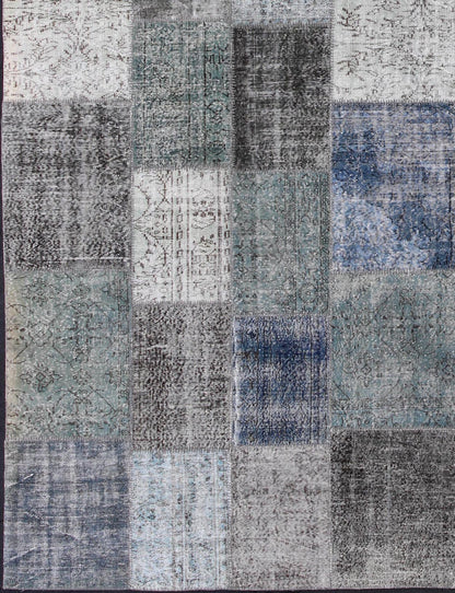 Large Turkish Patchwork Rug in Gray, Green, Blue, Brown and Neutral Tones Turkish Patchwork Rug, rug TU - ERD - 7669, country of origin / type: Turkey / Mid - Century Modern, circa Mid - 20th Century. Measures: 10'3 x 14'1. This vintage ... - Keivan Woven ArtsTU - ERD - 7669 - 4952Rug