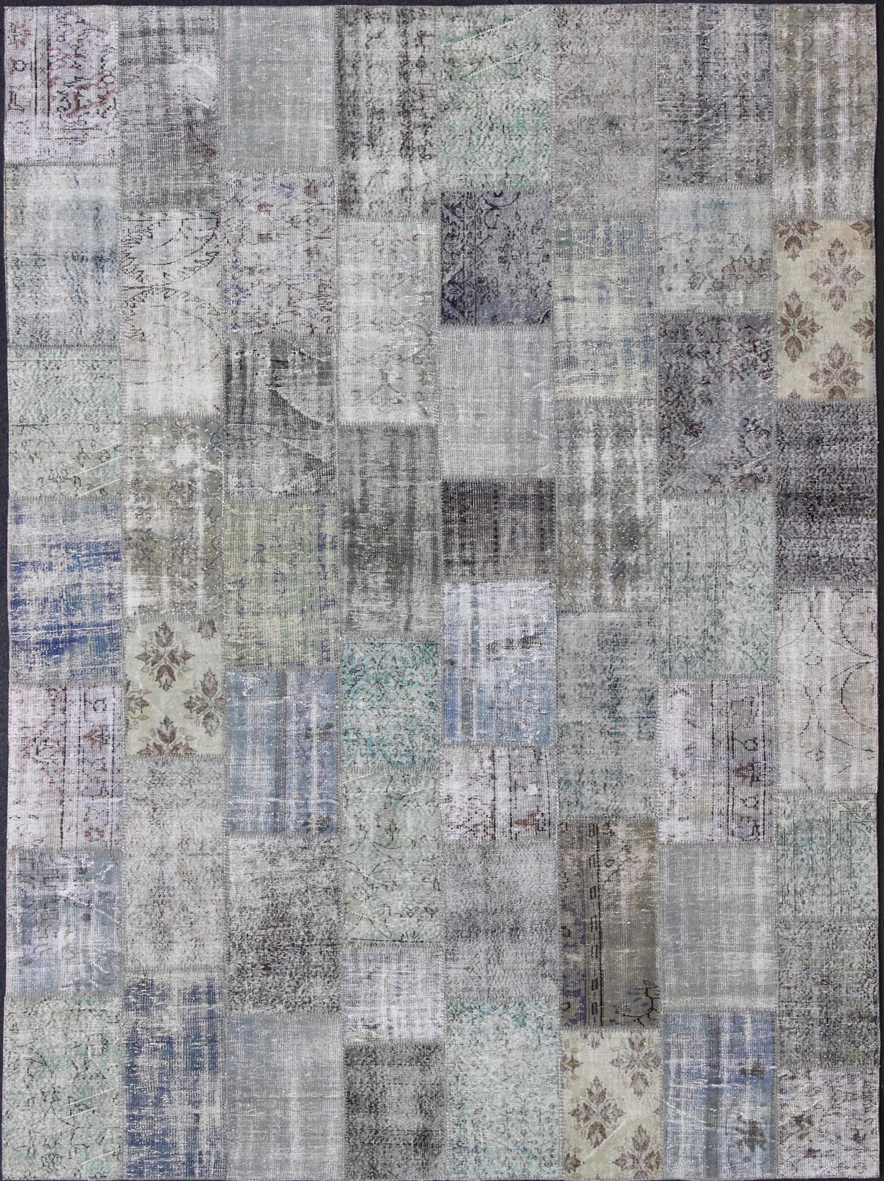 Large Turkish Patchwork Rug in Gray, Green, Blue, Brown and Neutral Tones Turkish Patchwork Rug, Keivan Woven Arts / rug TU - ERD - 7671, country of origin / type: Turkey / Mid - Century Modern, circa Mid - 20th Century. Measures: 10'2 x 13'4. ... - Keivan Woven ArtsTU - ERD - 7671 - 4956Rug
