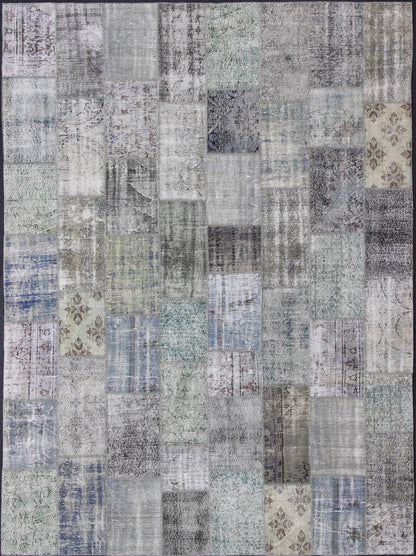 Large Turkish Patchwork Rug in Gray, Green, Blue, Brown and Neutral Tones Turkish Patchwork Rug, Keivan Woven Arts / rug TU - ERD - 7671, country of origin / type: Turkey / Mid - Century Modern, circa Mid - 20th Century. Measures: 10'2 x 13'4. ... - Keivan Woven ArtsTU - ERD - 7671 - 4956Rug