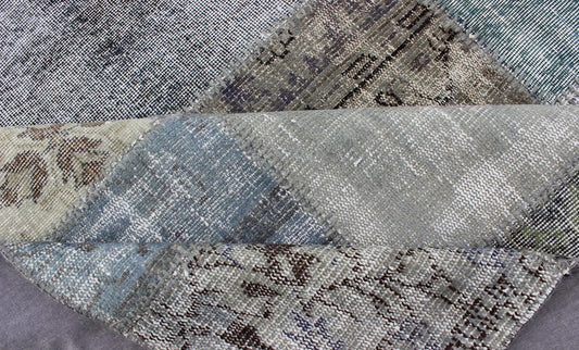 Large Turkish Patchwork Rug in Gray, Green, Blue, Brown and Neutral Tones Turkish Patchwork Rug, Keivan Woven Arts / rug TU - ERD - 7671, country of origin / type: Turkey / Mid - Century Modern, circa Mid - 20th Century. Measures: 10'2 x 13'4. ... - Keivan Woven ArtsTU - ERD - 7671 - 4956Rug
