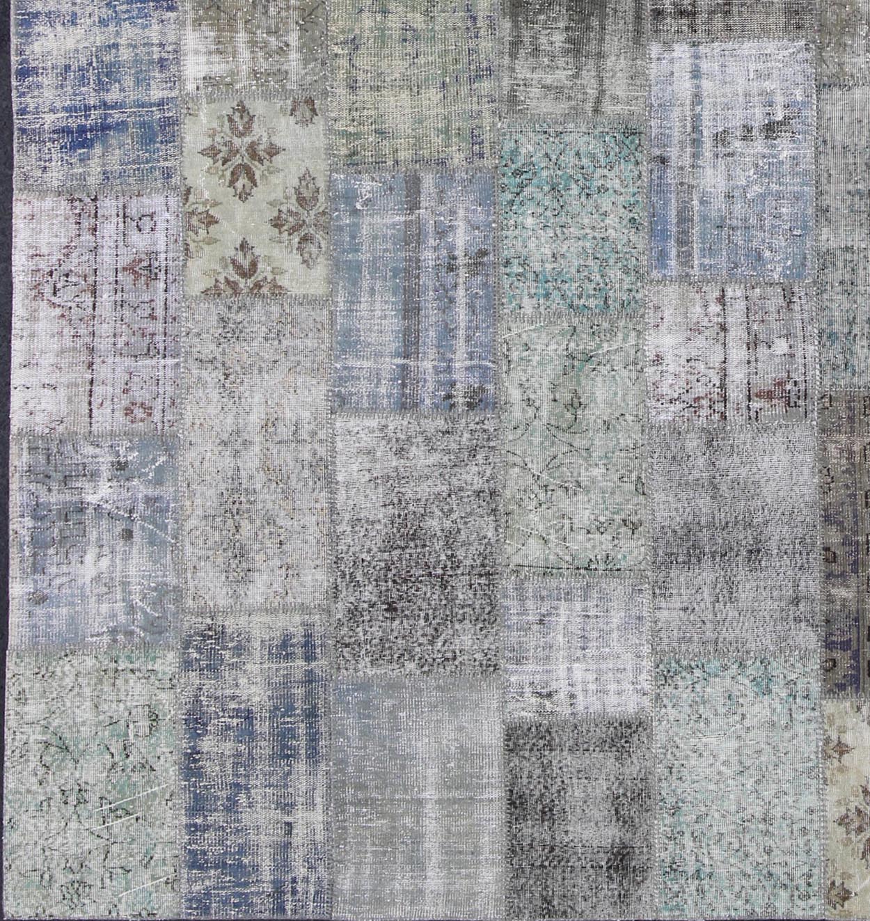 Large Turkish Patchwork Rug in Gray, Green, Blue, Brown and Neutral Tones Turkish Patchwork Rug, Keivan Woven Arts / rug TU - ERD - 7671, country of origin / type: Turkey / Mid - Century Modern, circa Mid - 20th Century. Measures: 10'2 x 13'4. ... - Keivan Woven ArtsTU - ERD - 7671 - 4956Rug