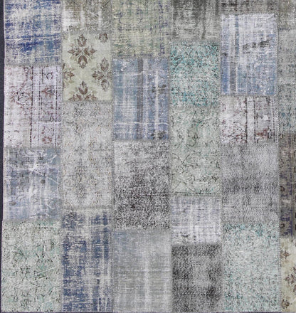 Large Turkish Patchwork Rug in Gray, Green, Blue, Brown and Neutral Tones Turkish Patchwork Rug, Keivan Woven Arts / rug TU - ERD - 7671, country of origin / type: Turkey / Mid - Century Modern, circa Mid - 20th Century. Measures: 10'2 x 13'4. ... - Keivan Woven ArtsTU - ERD - 7671 - 4956Rug