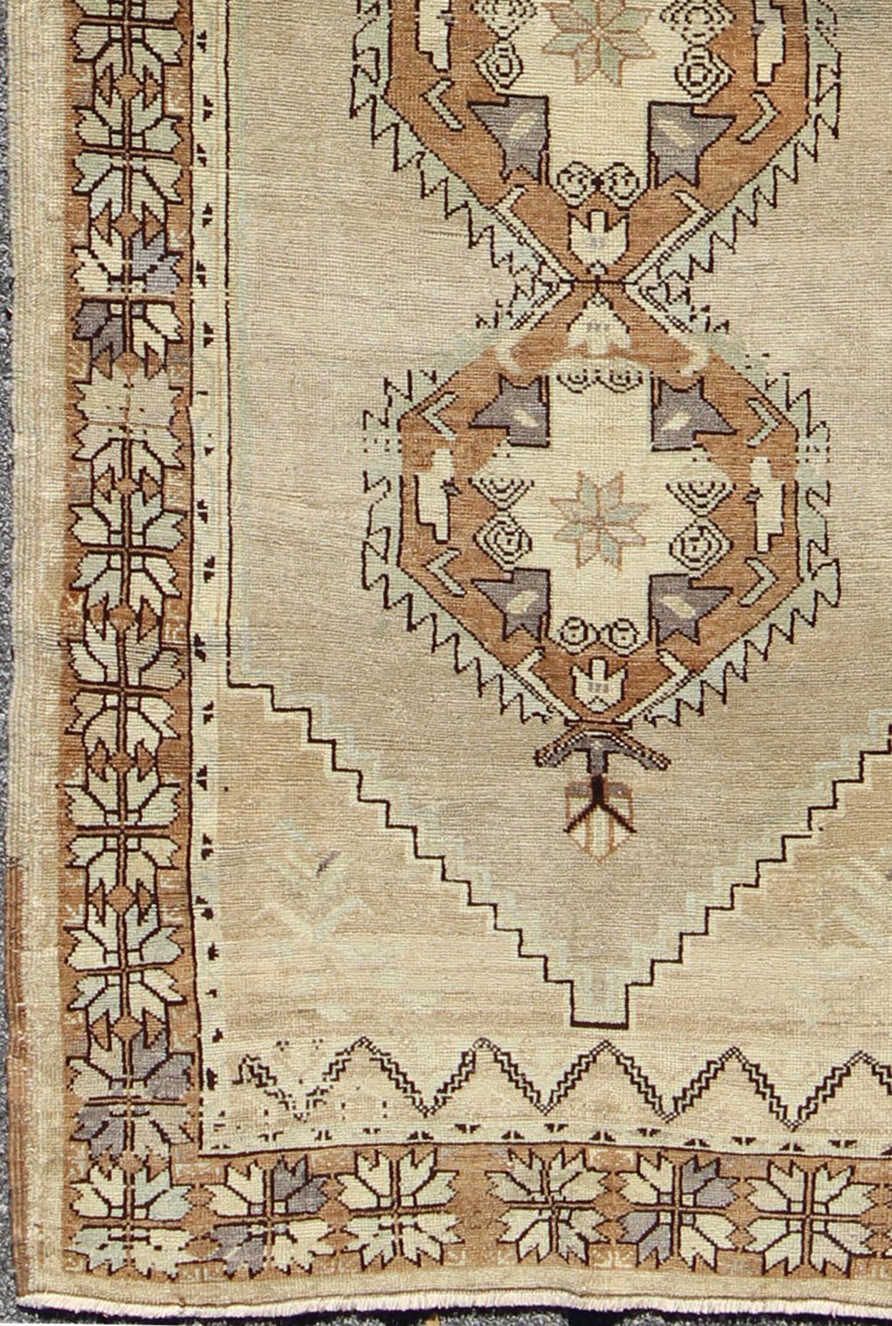 Vintage Turkish Oushak Rug with Multi - Layered Diamonds in Taupe, Gray, and Blue Turkish Oushak Rug with Multi - Layered Diamonds in Taupe, Gray, and Brown rug/tu - eyp - 136579 origin / turkey This vintage Oushak features a unique blend of ... - Keivan Woven ArtsTU - EYP - 136579 - 4960Rug