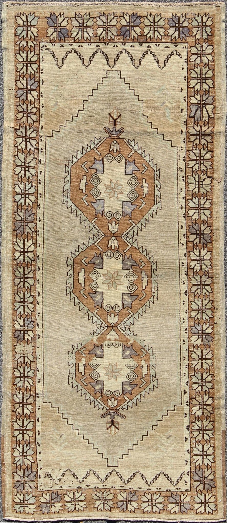 Vintage Turkish Oushak Rug with Multi - Layered Diamonds in Taupe, Gray, and Blue Turkish Oushak Rug with Multi - Layered Diamonds in Taupe, Gray, and Brown rug/tu - eyp - 136579 origin / turkey This vintage Oushak features a unique blend of ... - Keivan Woven ArtsTU - EYP - 136579 - 4960Rug