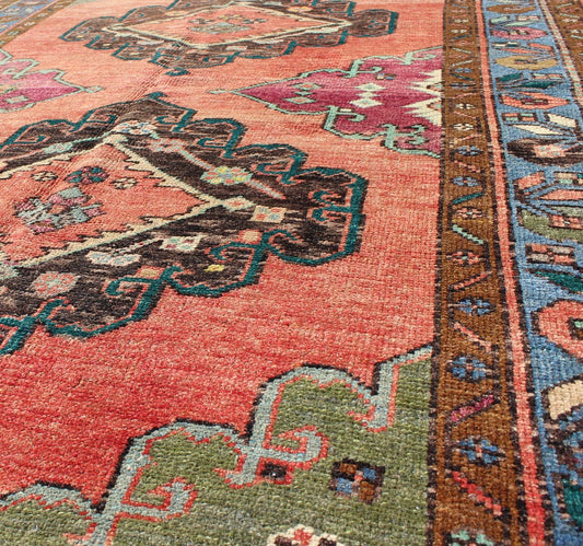 Colorful Dual - Medallions Mid - Century Turkish Oushak Rug with Floral Design, rug hac - 06, country of origin / type: Turkey / Oushak, circa mid - 20th century This vintage Turkish Oushak carpet (circa mid - 20th century) features a central dual - medalli... - Keivan Woven ArtsTU - HAC - 06 - 2027