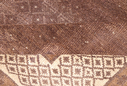 Vintage Turkish Kars Rug with a Modern Design in Shades of Brown and Ivory. Measures: 7'7 x 10'4. This wonderful Turkish rug, from eastern Turkey, displays a chocolate brown background with a small, repeating geometric pattern in the background a... - Keivan Woven ArtsTU - IHS - 123002 - 3648Rug