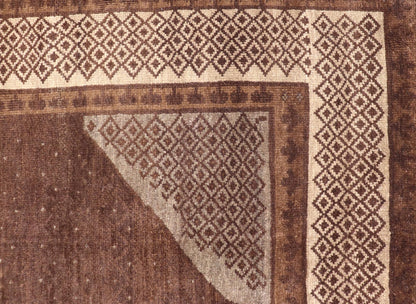 Vintage Turkish Kars Rug with a Modern Design in Shades of Brown and Ivory. Measures: 7'7 x 10'4. This wonderful Turkish rug, from eastern Turkey, displays a chocolate brown background with a small, repeating geometric pattern in the background a... - Keivan Woven ArtsTU - IHS - 123002 - 3648Rug