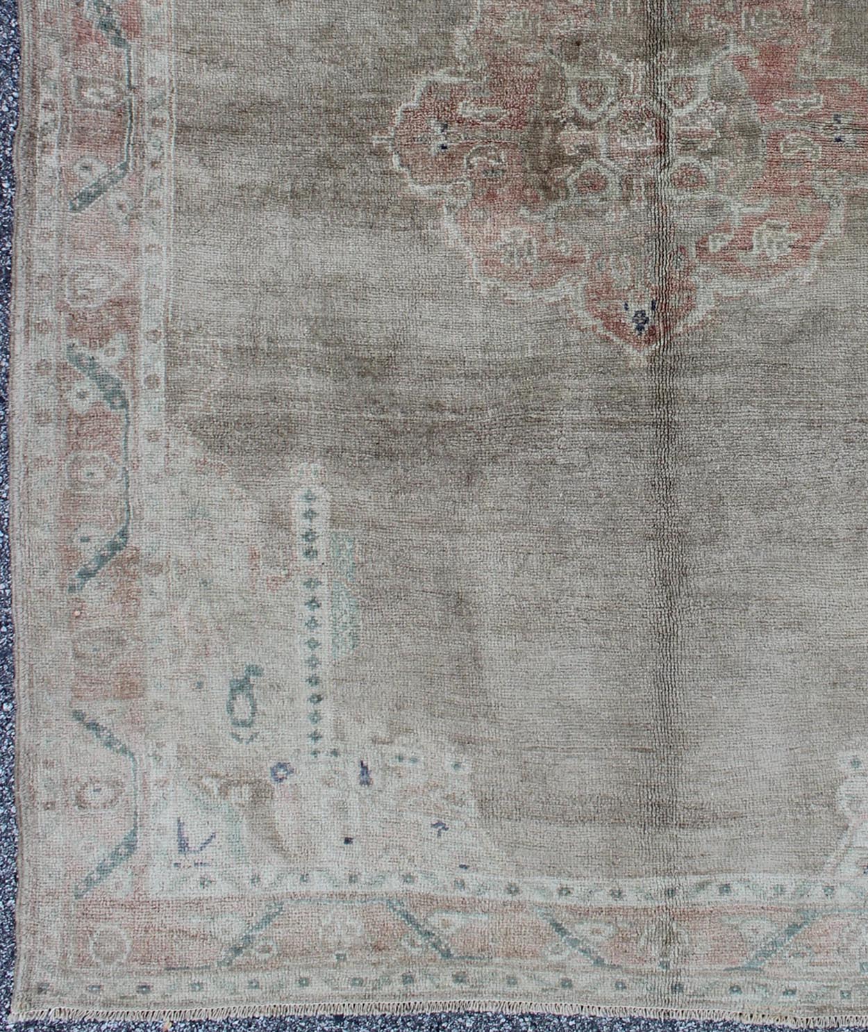 Square shape and Lightly Colored Vintage Turkish Oushak Rug with Medallion Geometric Border. Square shape and Lightly Colored Vintage Turkish Oushak Rug with Medallion Geometric Border. Keivan Woven Arts/ rug TU - IHS - 123263, country of origin /... - Keivan Woven ArtsTU - IHS - 123263 - 3634Rug