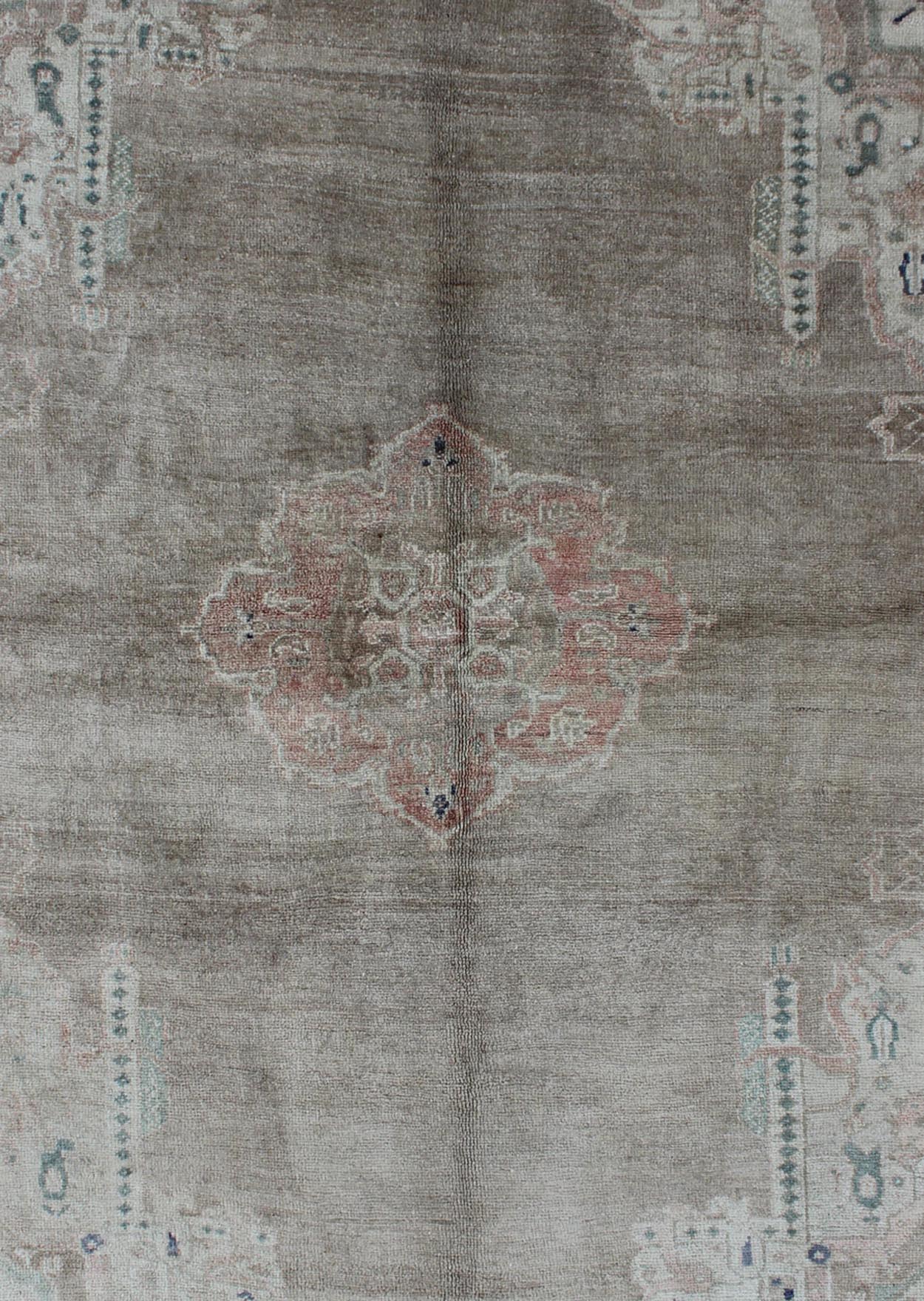 Square shape and Lightly Colored Vintage Turkish Oushak Rug with Medallion Geometric Border. Square shape and Lightly Colored Vintage Turkish Oushak Rug with Medallion Geometric Border. Keivan Woven Arts/ rug TU - IHS - 123263, country of origin /... - Keivan Woven ArtsTU - IHS - 123263 - 3634Rug