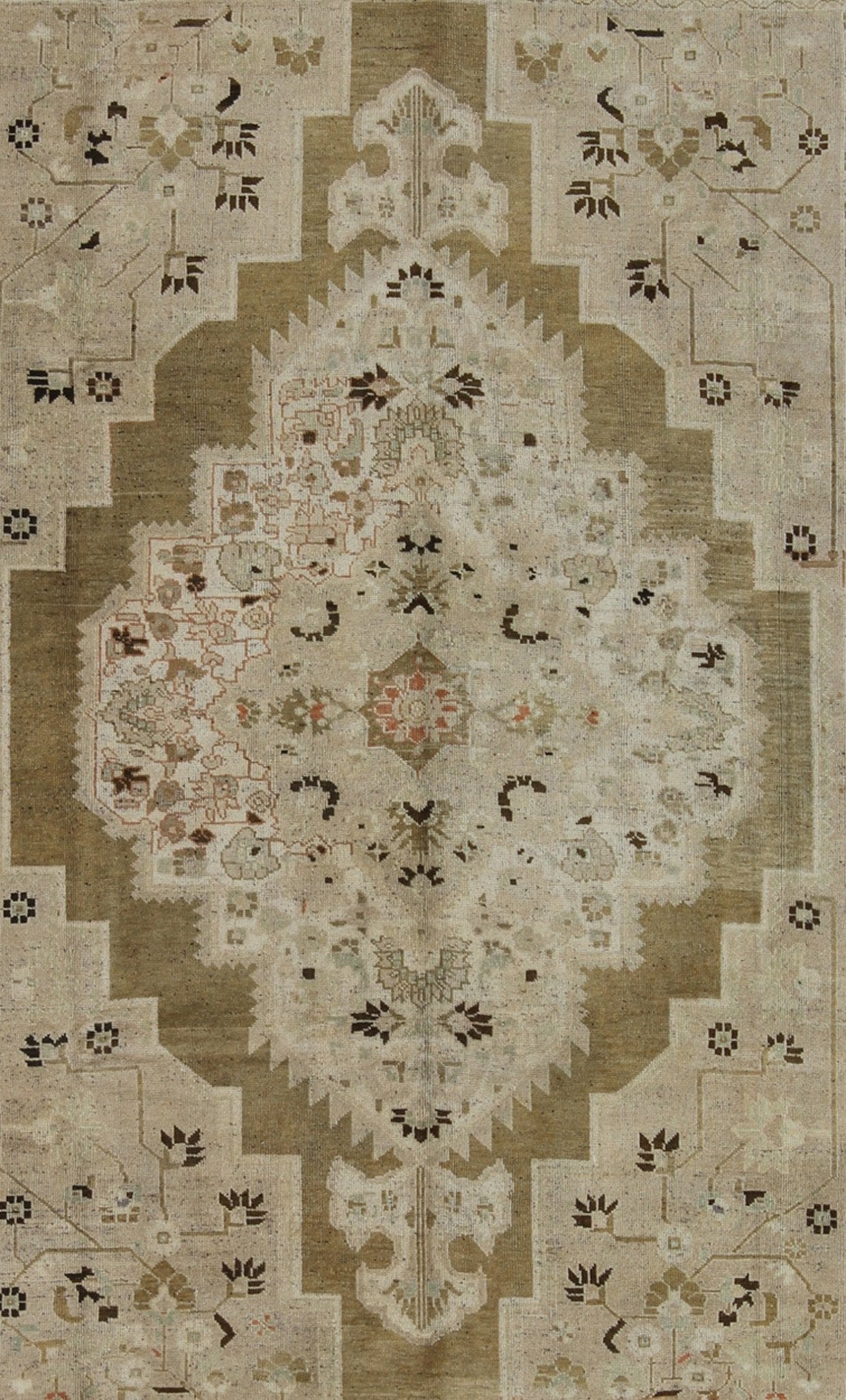 Large Vintage Floral Medallion Oushak Area Rug in Taupe, Tan, Dark Brown Measures: 8'0 x 11'0 This vintage Turkish Oushak carpet (circa mid - 20th century) features a central, multi - layered medallion design, as well as patterns of smaller ... - Keivan Woven ArtsTU - IHS - 123849 - 4558Rug