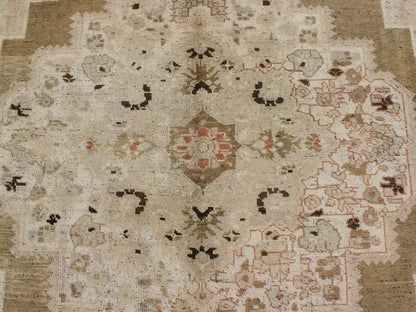 Large Vintage Floral Medallion Oushak Area Rug in Taupe, Tan, Dark Brown Measures: 8'0 x 11'0 This vintage Turkish Oushak carpet (circa mid - 20th century) features a central, multi - layered medallion design, as well as patterns of smaller ... - Keivan Woven ArtsTU - IHS - 123849 - 4558Rug