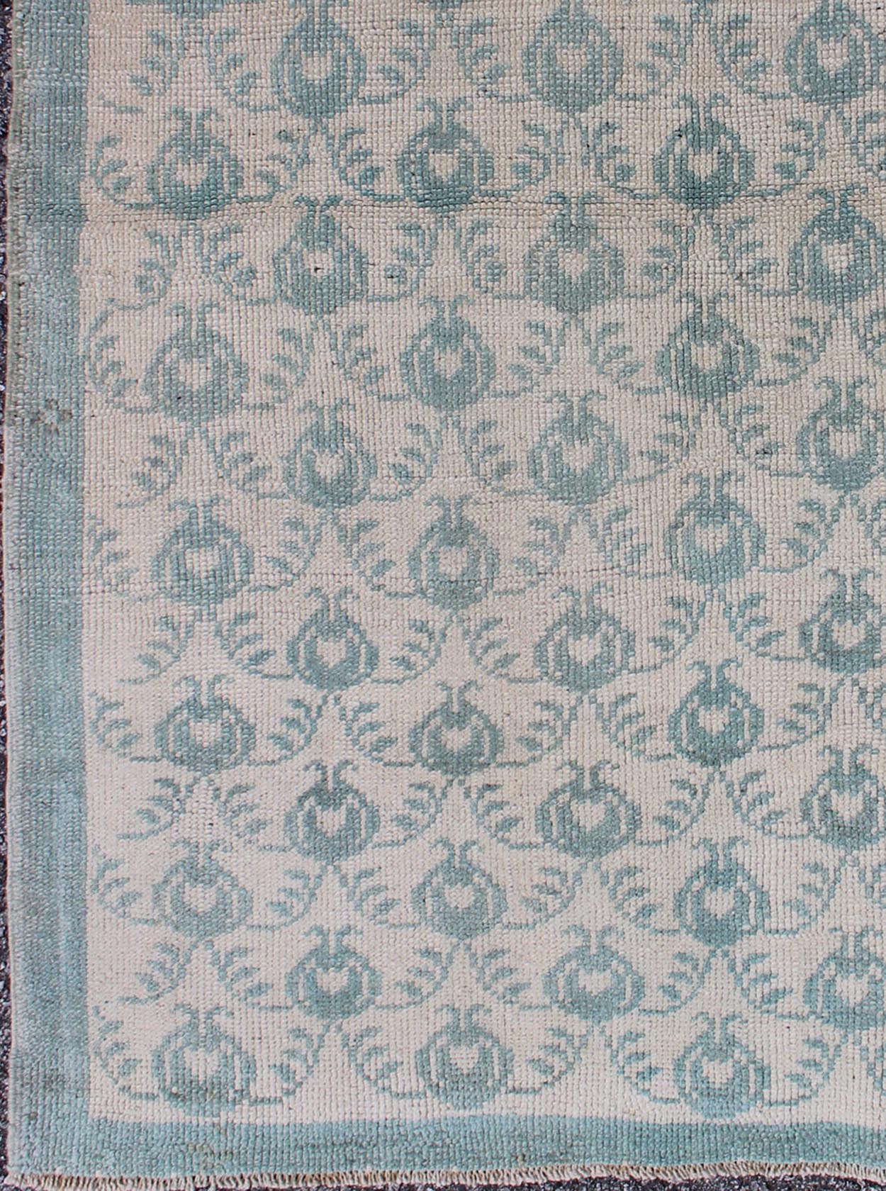Vintage Turkish Oushak Rug With All - Over Design in Light Blue and Cream Ivory background vintage Turkish Oushak rug with all - over design in light blue, Keivan Woven Arts / rug ihs - 95155, country of origin type: Turkey Oushak, circa mid - 20th cent... - Keivan Woven ArtsTU - IHS - 95155 - 4550Rug
