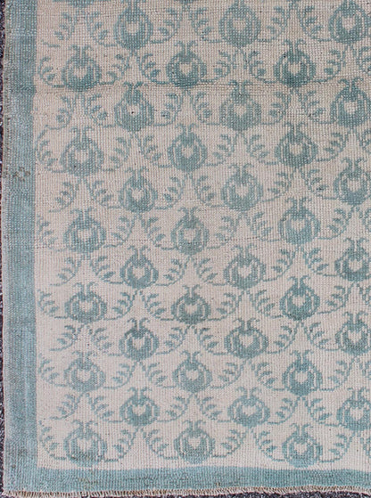 Vintage Turkish Oushak Rug With All - Over Design in Light Blue and Cream Ivory background vintage Turkish Oushak rug with all - over design in light blue, Keivan Woven Arts / rug ihs - 95155, country of origin type: Turkey Oushak, circa mid - 20th cent... - Keivan Woven ArtsTU - IHS - 95155 - 4550Rug