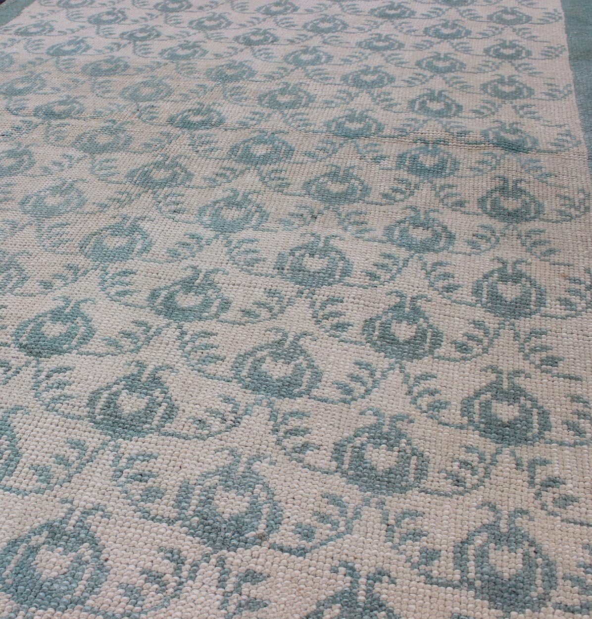 Vintage Turkish Oushak Rug With All - Over Design in Light Blue and Cream Ivory background vintage Turkish Oushak rug with all - over design in light blue, Keivan Woven Arts / rug ihs - 95155, country of origin type: Turkey Oushak, circa mid - 20th cent... - Keivan Woven ArtsTU - IHS - 95155 - 4550Rug
