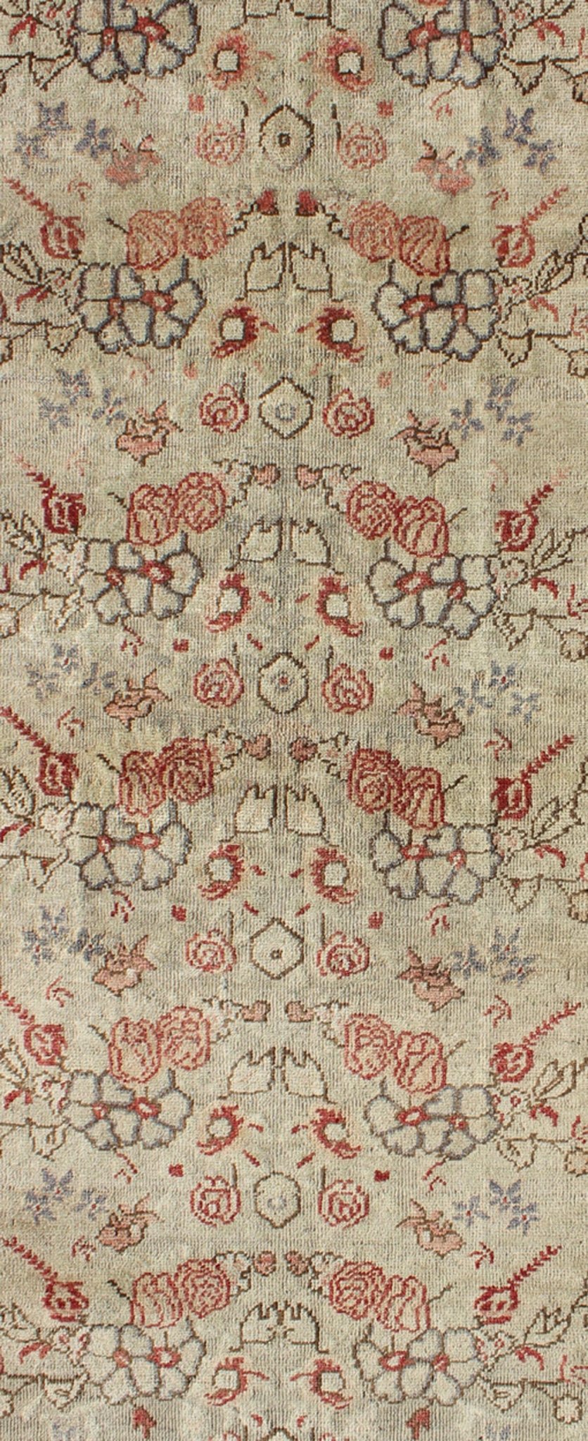 Turkish Oushak Vintage Rug with All - Over Floral Design in Cream and Salmon Pink Turkish Oushak vintage rug with all - over floral design in cream and salmon pink, rug TU - ISA - 1, country of origin / type: Turkey / Oushak, circa mid - 20th century ... - Keivan Woven ArtsTU - ISA - 1 - 2894Rug