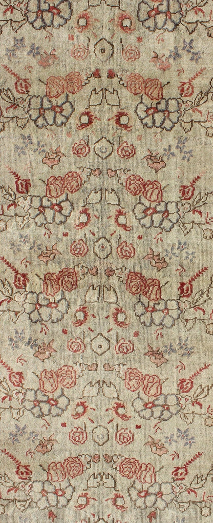 Turkish Oushak Vintage Rug with All - Over Floral Design in Cream and Salmon Pink Turkish Oushak vintage rug with all - over floral design in cream and salmon pink, rug TU - ISA - 1, country of origin / type: Turkey / Oushak, circa mid - 20th century ... - Keivan Woven ArtsTU - ISA - 1 - 2894Rug
