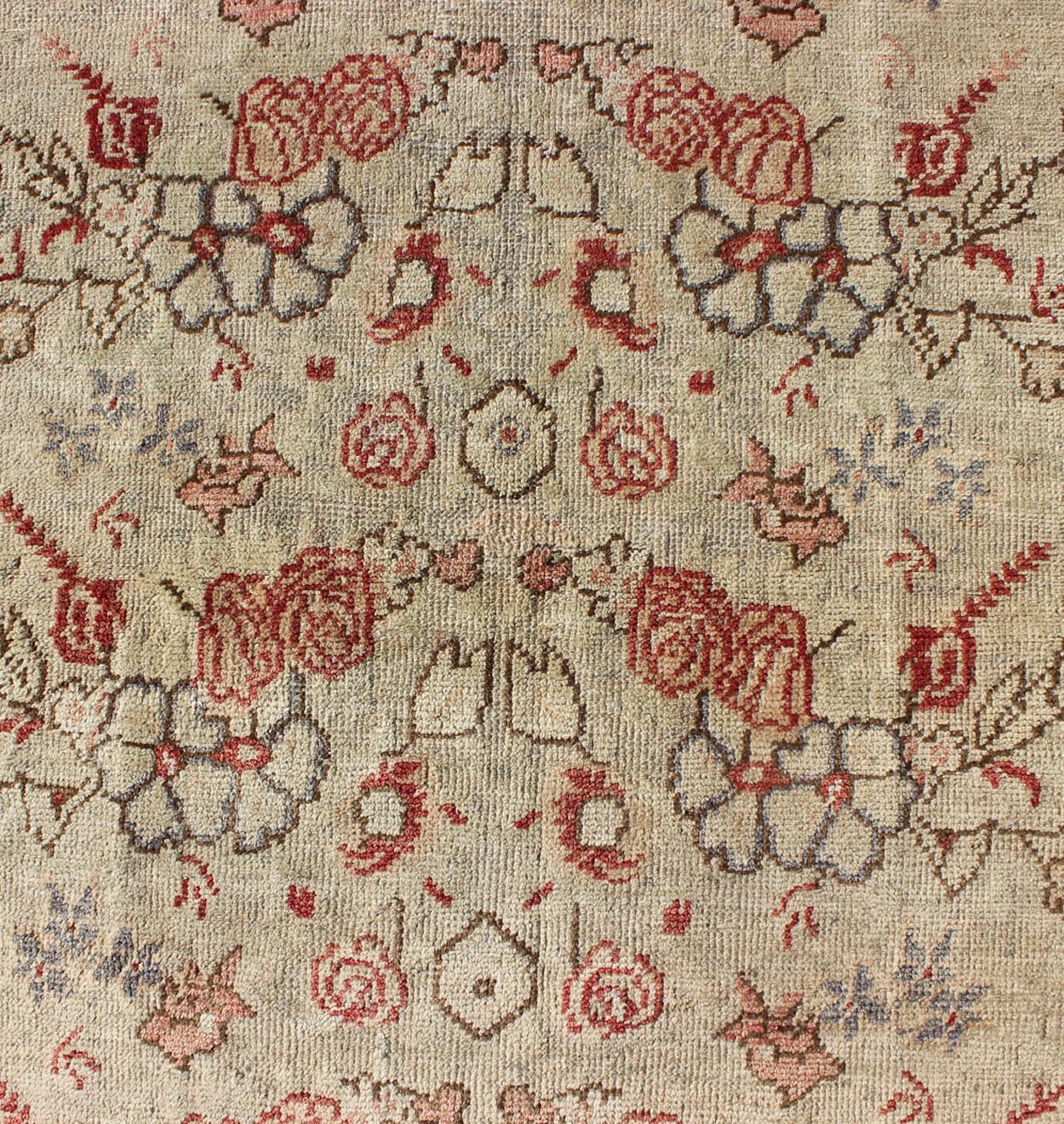 Turkish Oushak Vintage Rug with All - Over Floral Design in Cream and Salmon Pink Turkish Oushak vintage rug with all - over floral design in cream and salmon pink, rug TU - ISA - 1, country of origin / type: Turkey / Oushak, circa mid - 20th century ... - Keivan Woven ArtsTU - ISA - 1 - 2894Rug