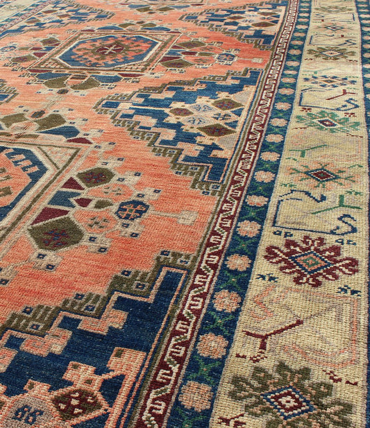 Vintage Oushak Rug from Turkey with Medallions in Salmon Pink and Blue kwarugs Vintage Oushak rug from Turkey with Medallions in salmon pink and blue, rug isa - 3361, country of origin / type: Turkey / Oushak, circa mid - 20th century This be... - Keivan Woven ArtsTU - ISA - 3361 - 5736Rug