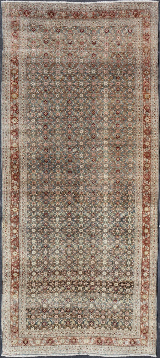 Antique Bidjar Large Gallery Rug in All - Over Herati Design. Antique Bidjar long gallery rug from Persia with ornate floral all - over Herati design, Keivan Woven Arts/rug /TU - KAH - 100, country of origin / type: Iran / Bidjar, circa 1900. Mea... - Keivan Woven ArtsTU - KAH - 100 - 17026Rug