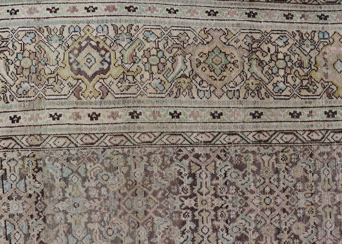 Gallery Persian Malayer All - Over Geometric Design in Lt. Blue, Tan and Green Gallery Persian Malayer with all - over geometric design in gray, brown, blue, tan, green Malayer antique rug from Persia with small - scale geometrics, rug TU - MEV - PM186... - Keivan Woven ArtsTU - MEV - PM186 - 17032