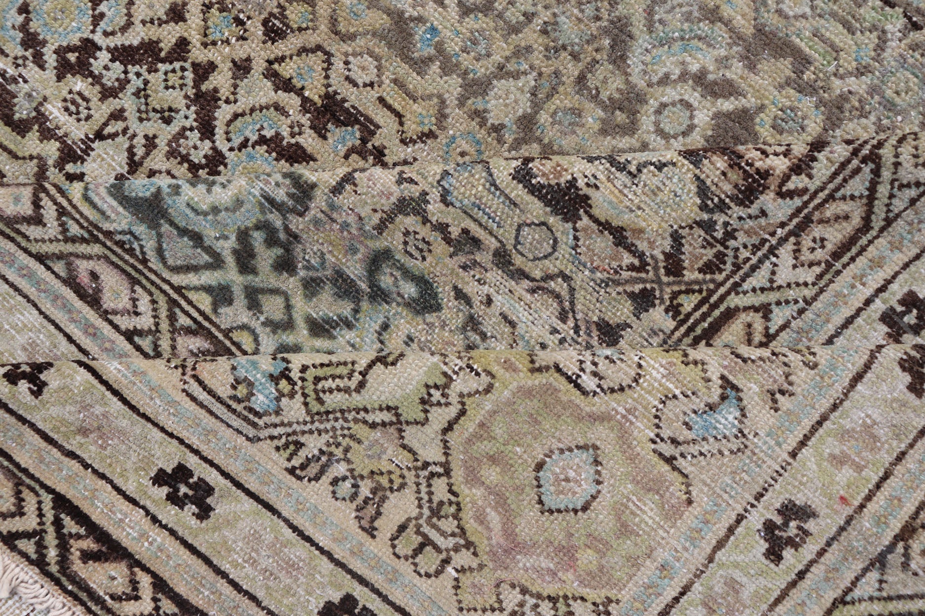 Gallery Persian Malayer All - Over Geometric Design in Lt. Blue, Tan and Green Gallery Persian Malayer with all - over geometric design in gray, brown, blue, tan, green Malayer antique rug from Persia with small - scale geometrics, rug TU - MEV - PM186... - Keivan Woven ArtsTU - MEV - PM186 - 17032Rug