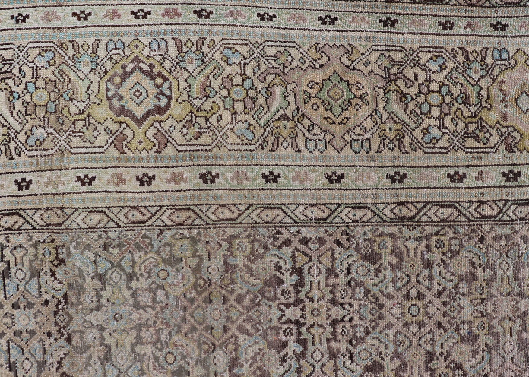 Gallery Persian Malayer All - Over Geometric Design in Lt. Blue, Tan and Green Gallery Persian Malayer with all - over geometric design in gray, brown, blue, tan, green Malayer antique rug from Persia with small - scale geometrics, rug TU - MEV - PM186... - Keivan Woven ArtsTU - MEV - PM186 - 17032Rug
