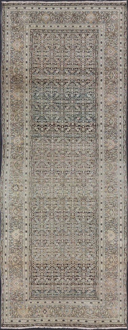Gallery Persian Malayer All - Over Geometric Design in Lt. Blue, Tan and Green Gallery Persian Malayer with all - over geometric design in gray, brown, blue, tan, green Malayer antique rug from Persia with small - scale geometrics, rug TU - MEV - PM186... - Keivan Woven ArtsTU - MEV - PM186 - 17032Rug