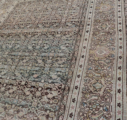 Gallery Persian Malayer All - Over Geometric Design in Lt. Blue, Tan and Green Gallery Persian Malayer with all - over geometric design in gray, brown, blue, tan, green Malayer antique rug from Persia with small - scale geometrics, rug TU - MEV - PM186... - Keivan Woven ArtsTU - MEV - PM186 - 17032Rug