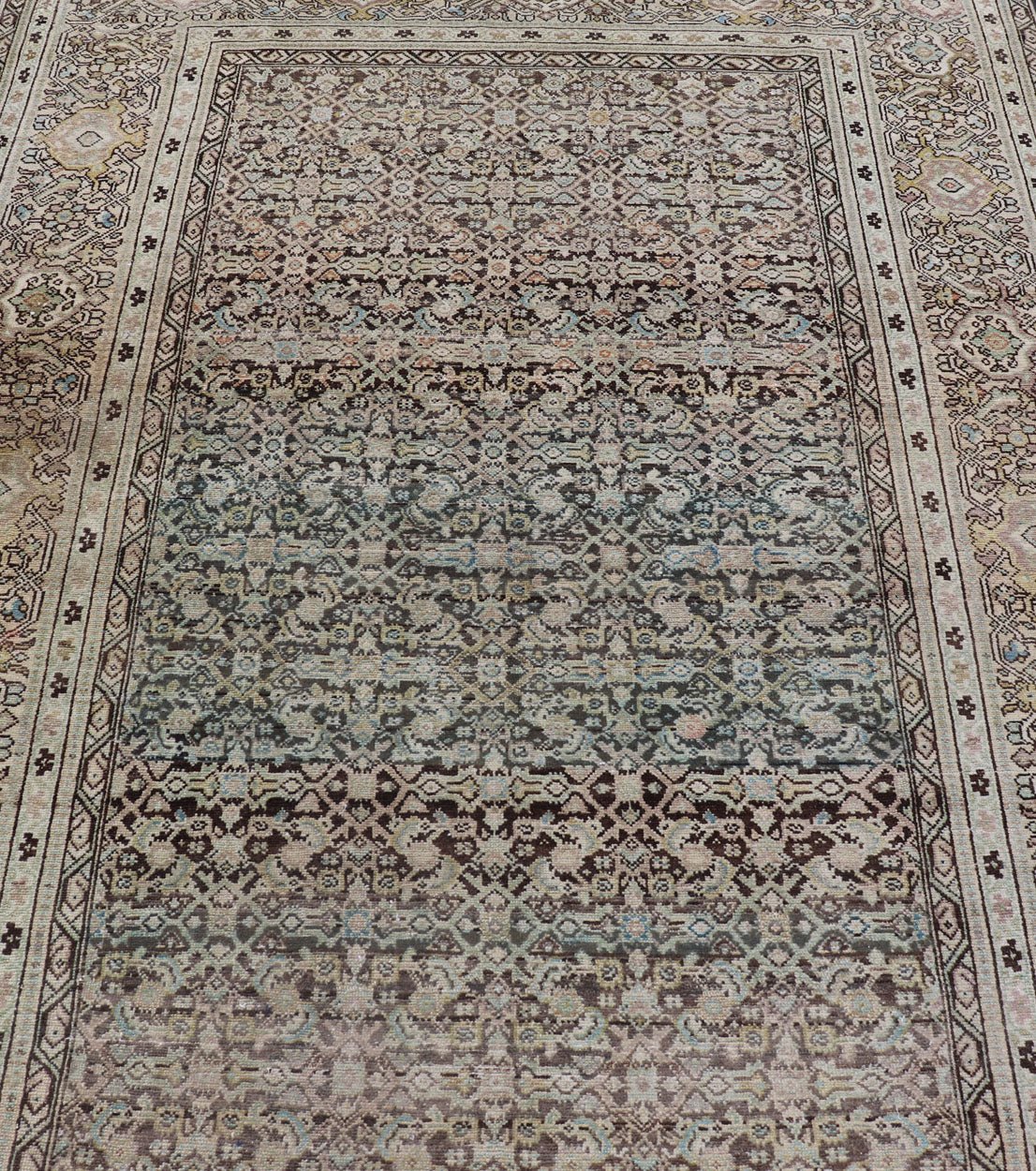 Gallery Persian Malayer All - Over Geometric Design in Lt. Blue, Tan and Green Gallery Persian Malayer with all - over geometric design in gray, brown, blue, tan, green Malayer antique rug from Persia with small - scale geometrics, rug TU - MEV - PM186... - Keivan Woven ArtsTU - MEV - PM186 - 17032Rug