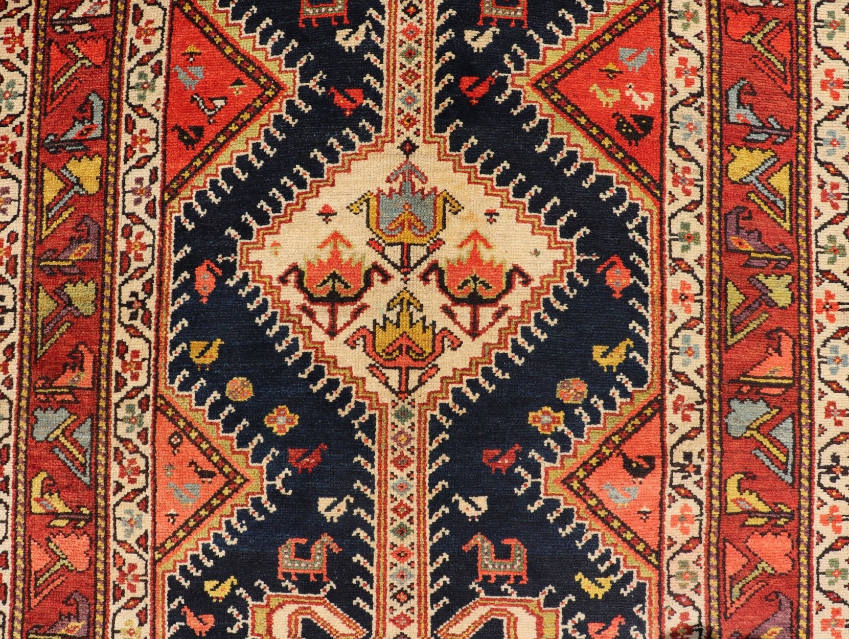 Antique Persian Qashqai Runner with Geometric Medallion Design in Vivid Colors Qashqai antique runner in multi - colors with multi - medallion geometric design, rug TU - MEV - PM809, Keivan Woven Arts / country of origin / type: Iran / Qashqai , circa ... - Keivan Woven ArtsTU - MEV - PM809 - 17020Rug